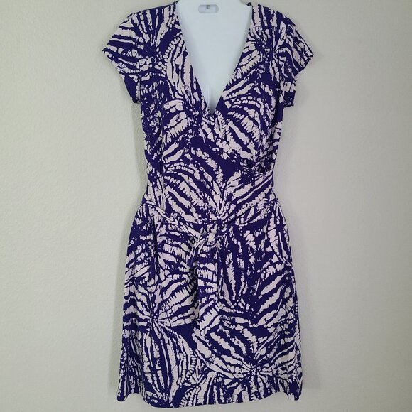 AB Studio women's buttery soft blue and white short sleeve dress size small - Picture 1 of 10